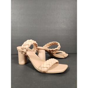 A NEW DAY Basil Heeled Sandals Womens 10 Beige Puff Faux Leather Braided Reptile